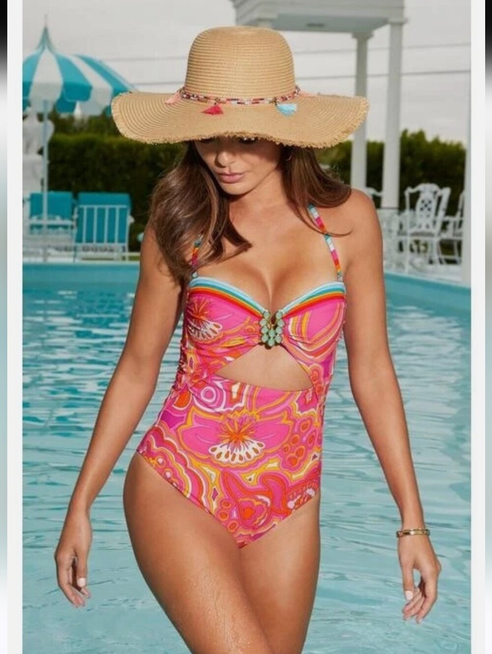 NWOT TRINA TURK CUTOUT  MORNING SUNRISE SWIMSUIT SZ 14
